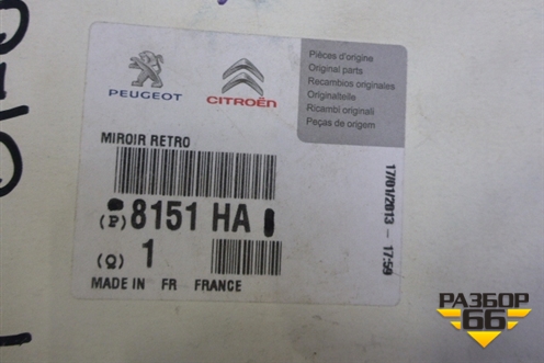 Стекло зеркала правого (новое) (8151HA) для Peugeot 307 с 2001-2007г
