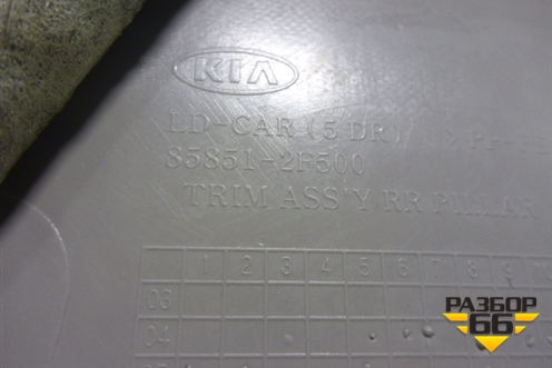 Обшивка стойки задняя верхняя левая (хетчбэк) (858512F500) для Kia Cerato с 2003-2009г