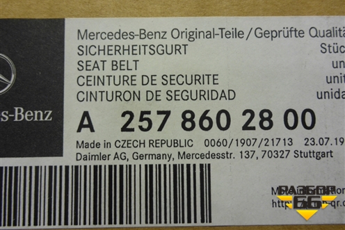 Ремень безопасности передний правый с пиропатроном (A2578602800) для Mercedes Benz CLS C257 с 2018г