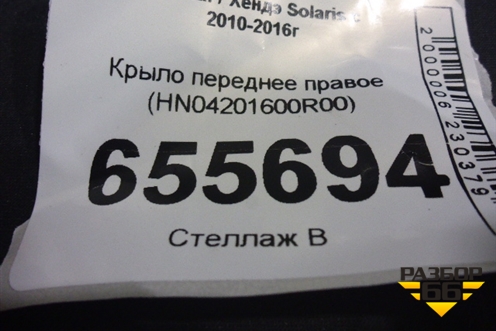 Крыло переднее правое (HN04201600R00) для Hyundai Solaris с 2010-2016г