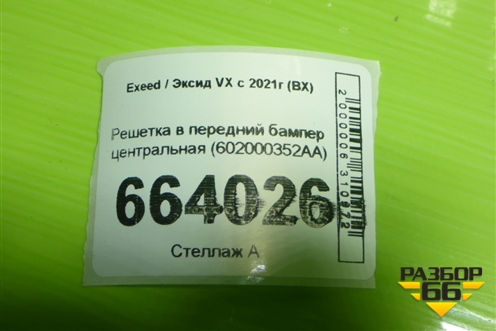 Решетка в передний бампер центральная (602000352AA) для Exeed VX с 2021г (ВХ)