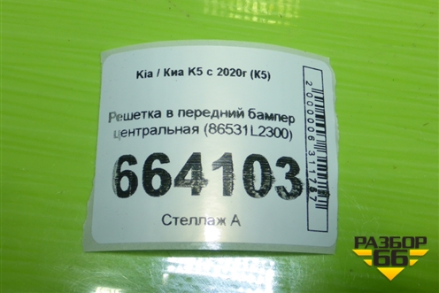 Решетка в передний бампер центральная (86531L2300) для Kia K5 с 2020г (К5)