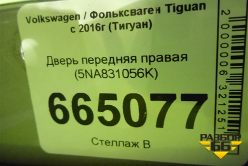 Дверь передняя правая (5NA831056K) для Volkswagen Tiguan с 2016г (Тигуан)