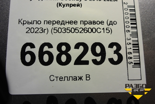 Крыло переднее правое (до 2023г) (5035052600C15) для Geely Coolray с 2019-2025г (Кулрей)
