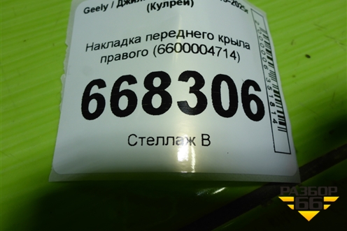 Накладка переднего крыла правого (6600004714) для Geely Coolray с 2019-2025г (Кулрей)