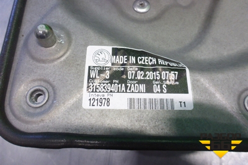 Стеклоподъёмник электрический задний левый (седан в сборе) (3T5839401A) для Skoda Superb с 2008-2015г (Суперб)