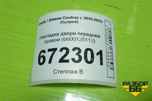 Накладка двери передней правой (6600125112) для Geely Coolray с 2019-2025г (Кулрей)
