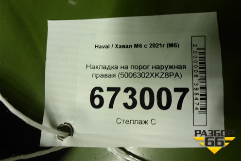 Накладка на порог наружная правая (5006302XKZ8PA) для Haval M6 с 2021г (М6)