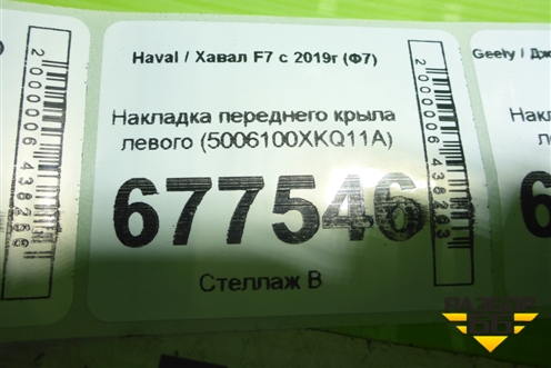 Накладка переднего крыла левого (5006100XKQ11A) для Haval F7 с 2018-2026г (Ф7)