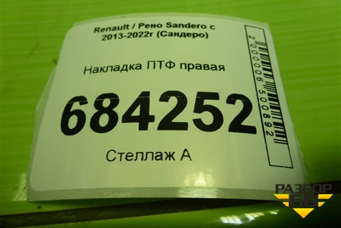 Накладка ПТФ правая (263369741R) для Renault Sandero с 2013-2022г (Сандеро)